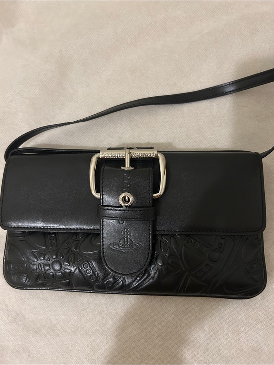 Vivienne Westwood Handbags - Vivienne Westwood Black Leather Crossbody with Embossed Detail and Silver Buckle